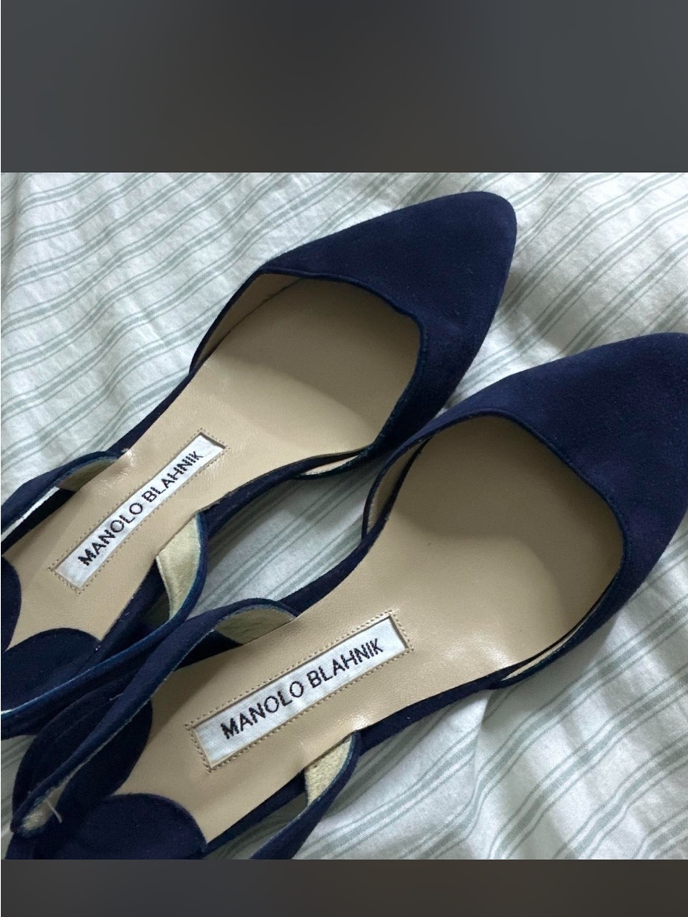 Manolo Blahnik Navy Suede Slingback Flats - Picture 4 of 4